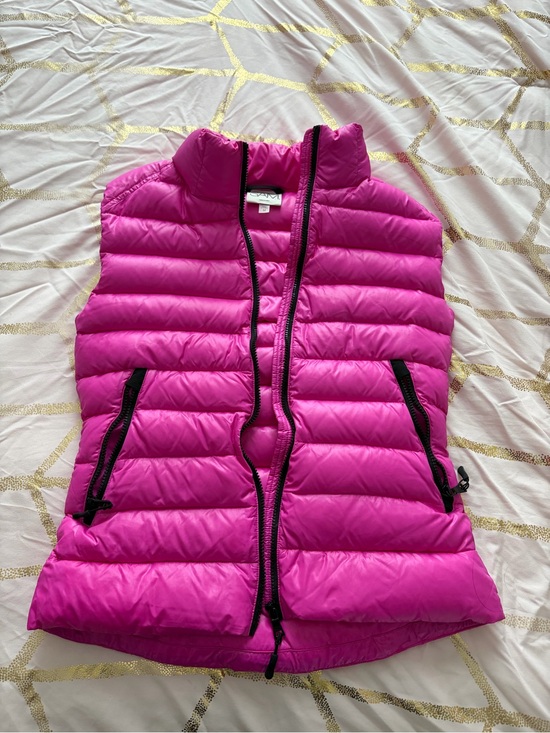 SAM. Jackets & Blazers - SAM. Hot Pink Quilted Down-Style Vest with Black Trim